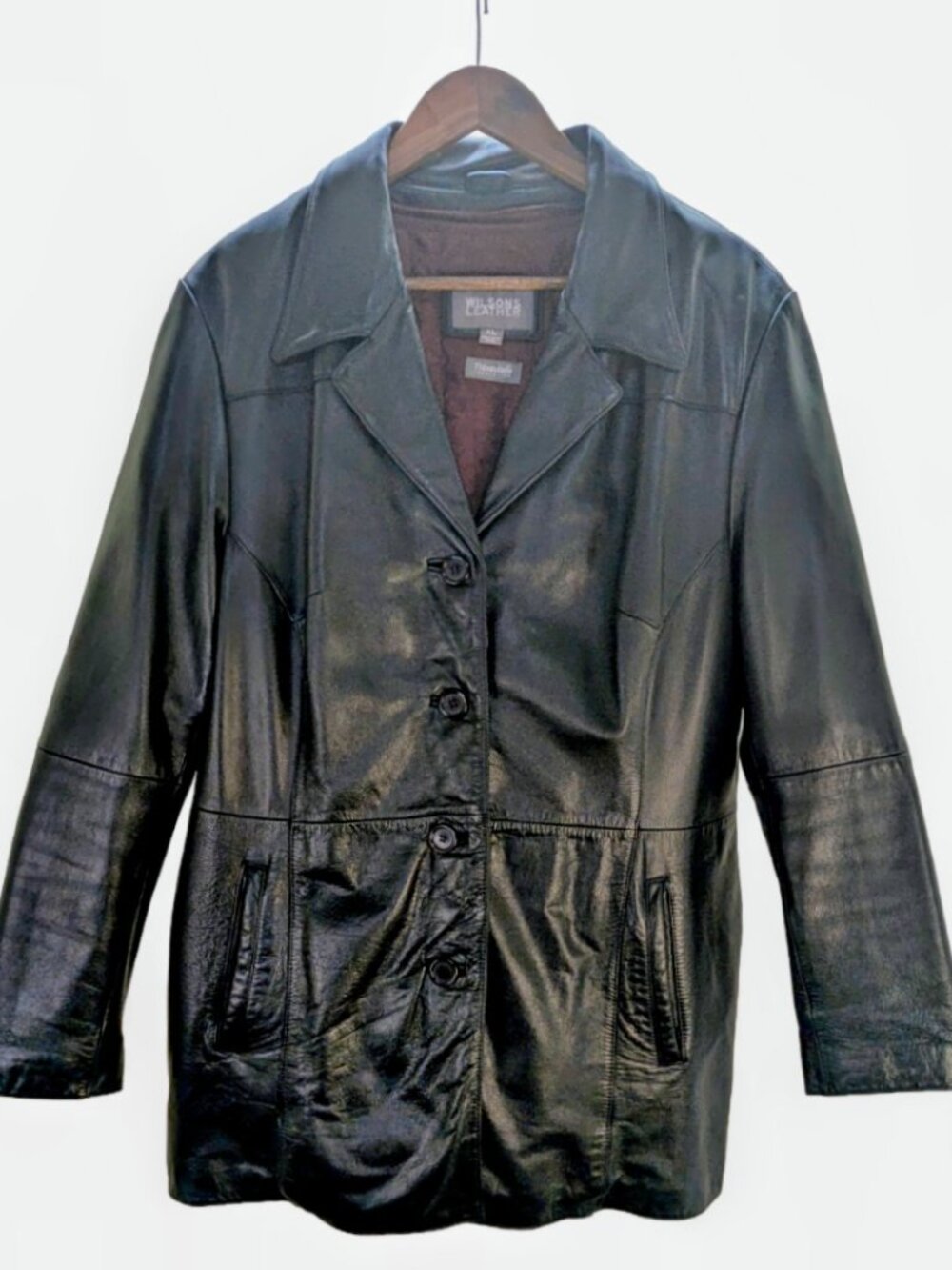 Wilsons Leather Coat Womens XL Black Thinsulate Zip Out Liner Car Coat Jacket